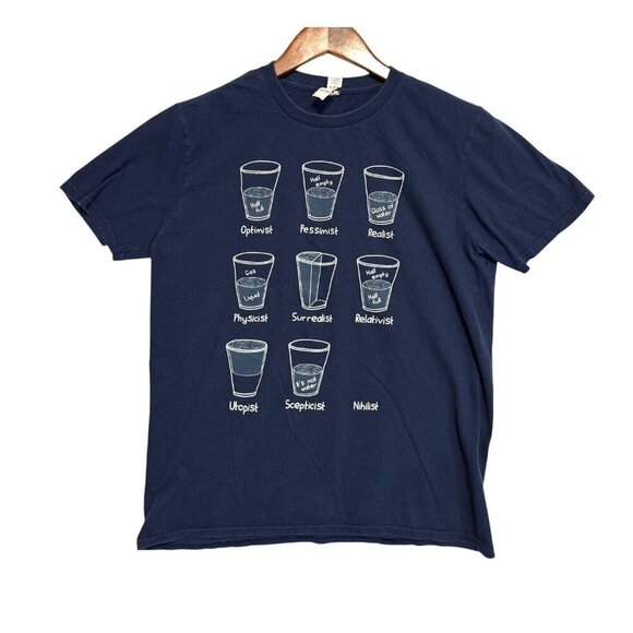 Anvil Navy Blue Graphic T-Shirt  Philosophy Glasses Size M Preppy Academia Unise - Picture 1 of 9